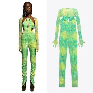 ZARA NWT The Alien Halloween Collection Jumpsuit Costume Green XS-S